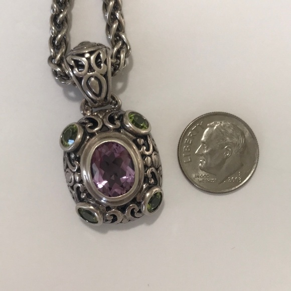 Vintage 925 Italy Amethyst & Peridot Sterling Pendant Necklace - Picture 6 of 17